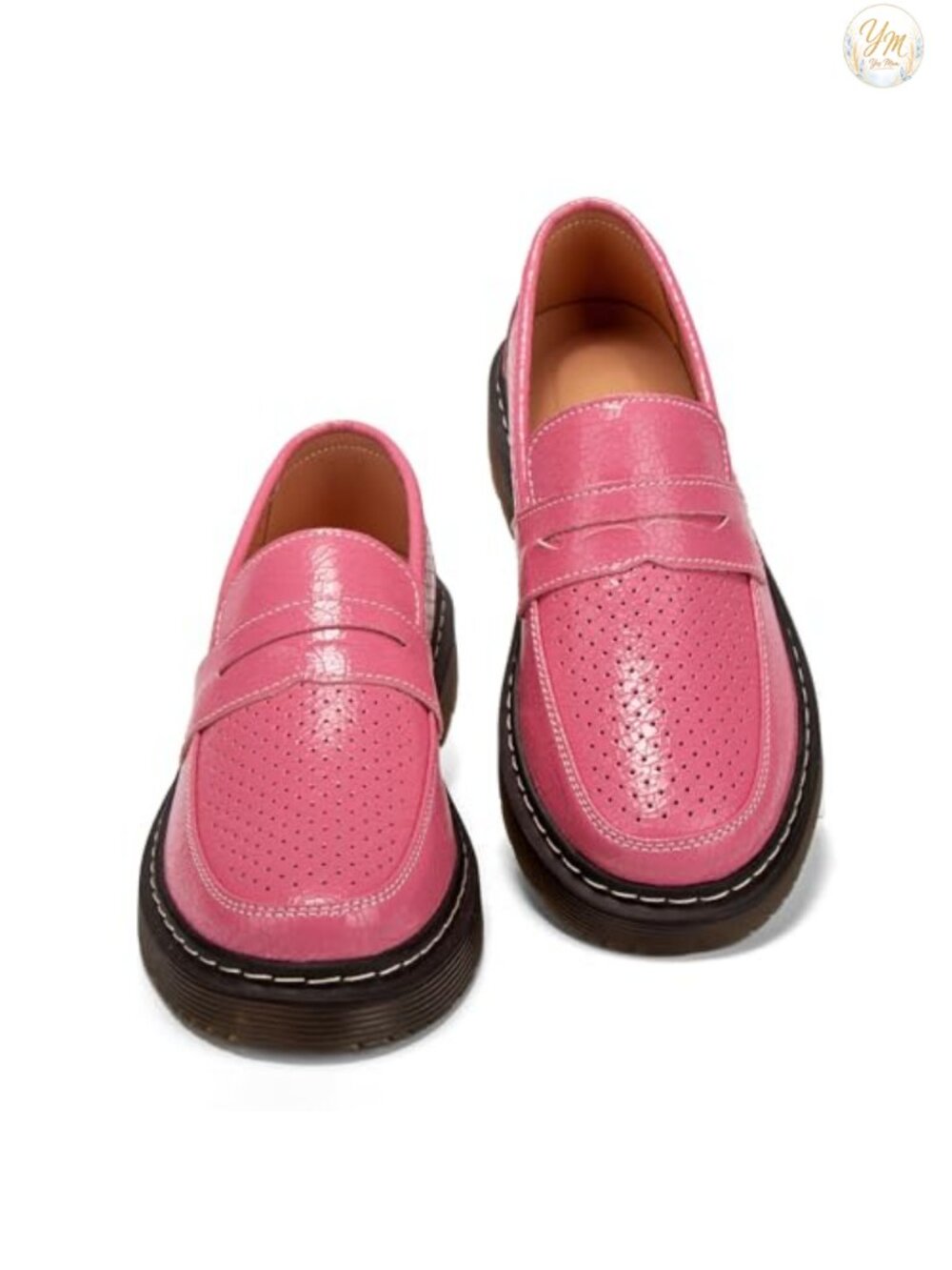 Genuine Leather Penny Loafers with Perforated Breathable Design